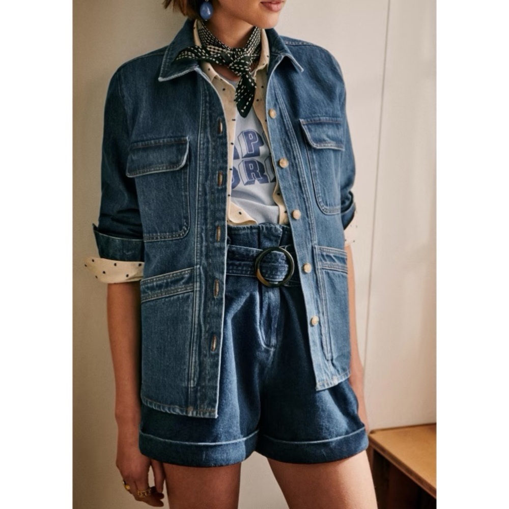 Sezane Willa Denim Jacket In Light Blue Denim Size XXS - Picture 10 of 10